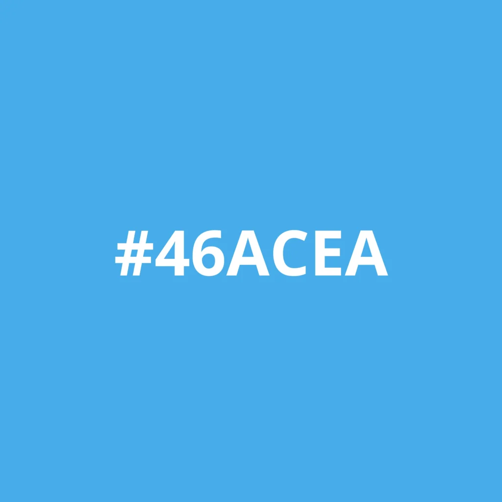 Square filled with light blue colour, with a HEX code: #46ACEA.