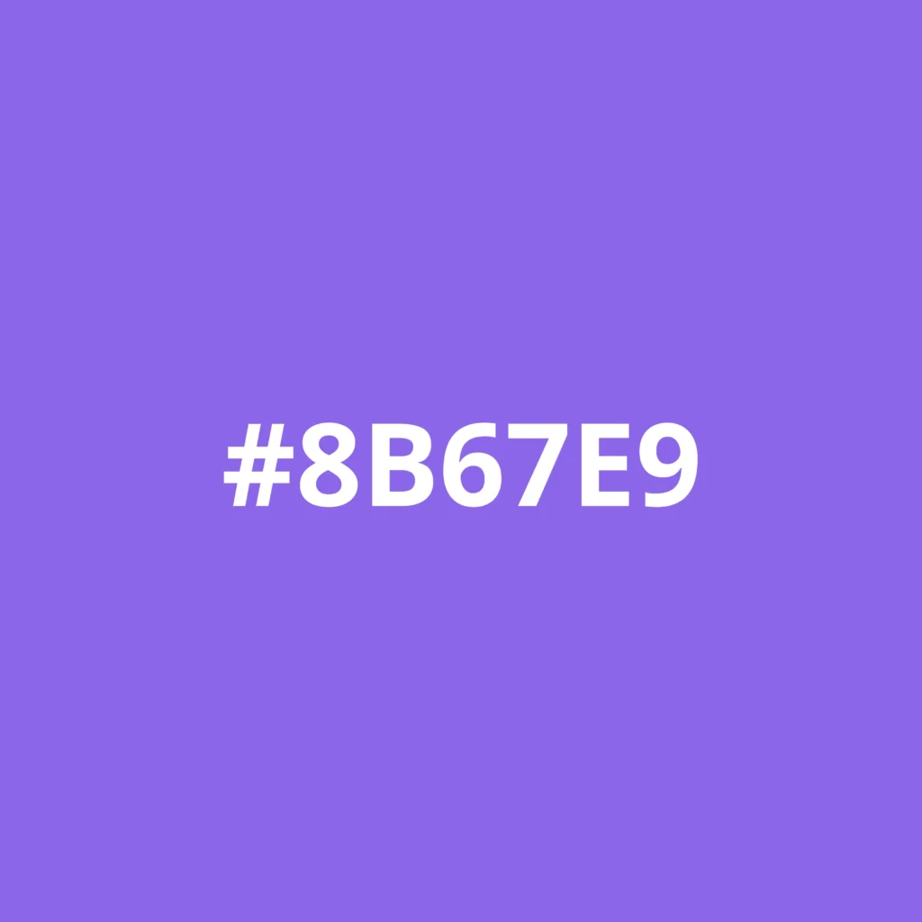 Square filled with a purple colour, with a HEX code: #8B67E9.