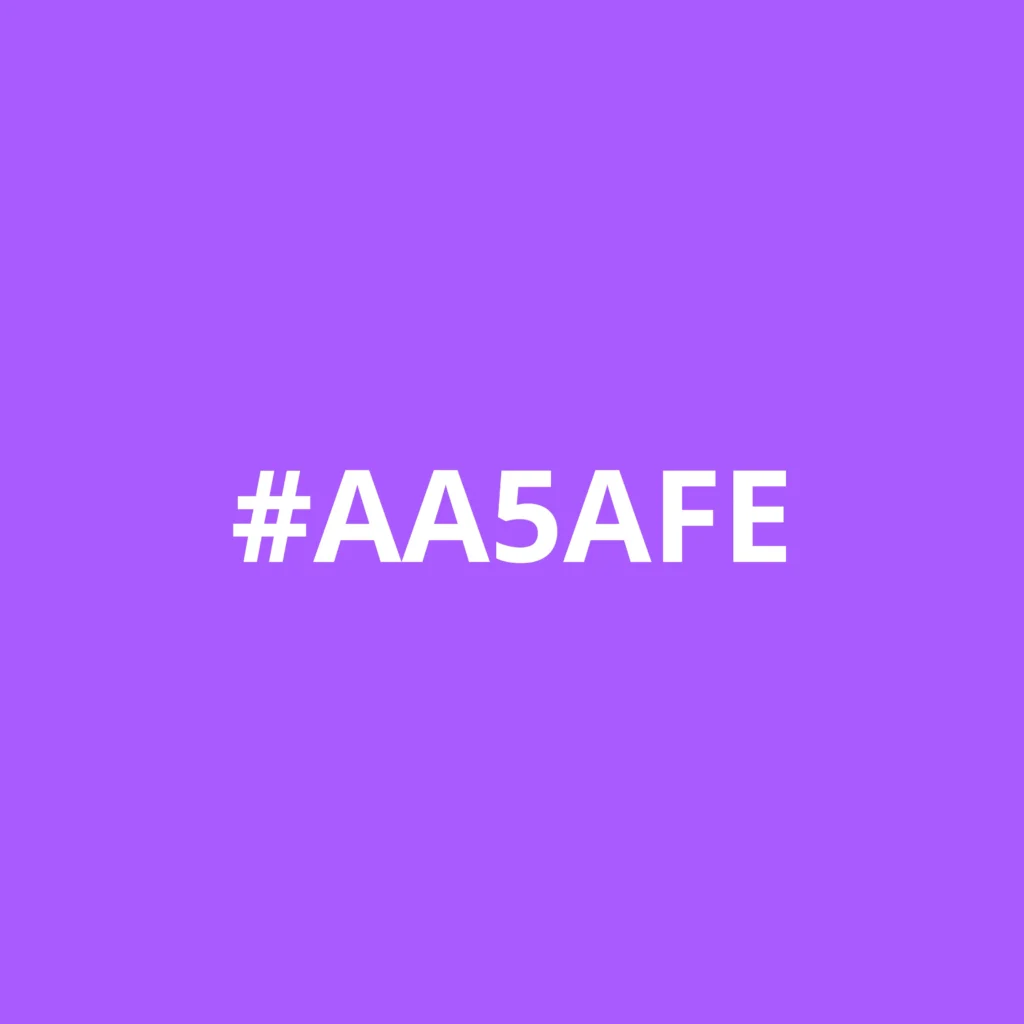 Square filled with a bright purple-pink colour, with a HEX code: #AA5AFE.