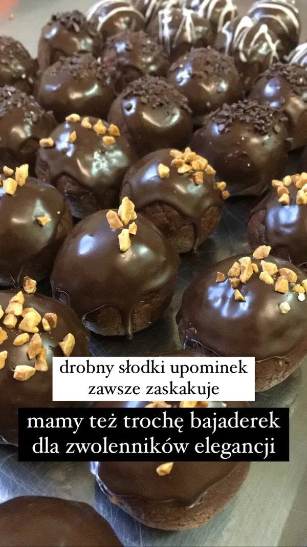 An Instagram story showing a bunch of small chocolate-covered balls with different toppings.