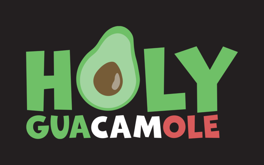 A logotype of Holy Guacamole against a black background.