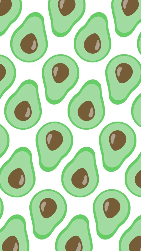 A colourful pattern of green avocados against a white background.