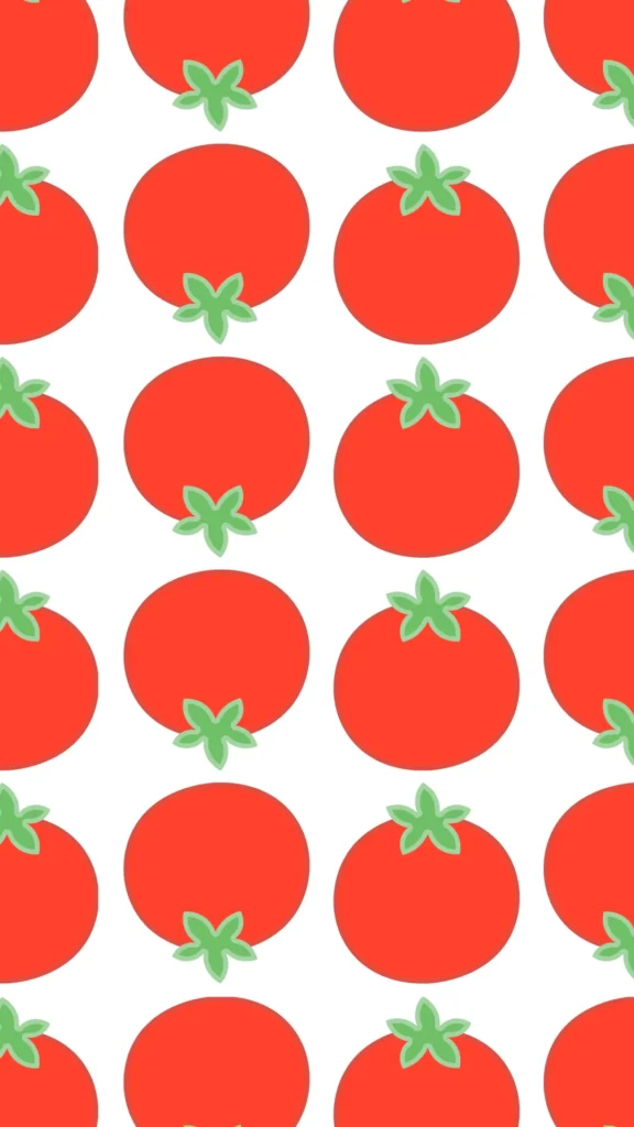 A colourful pattern of red tomatoes against a white background.