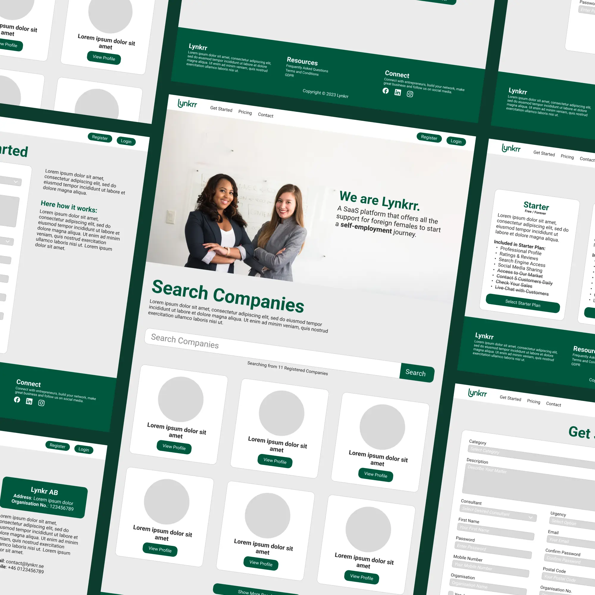 A collection of pages from Lynkrr's web application.