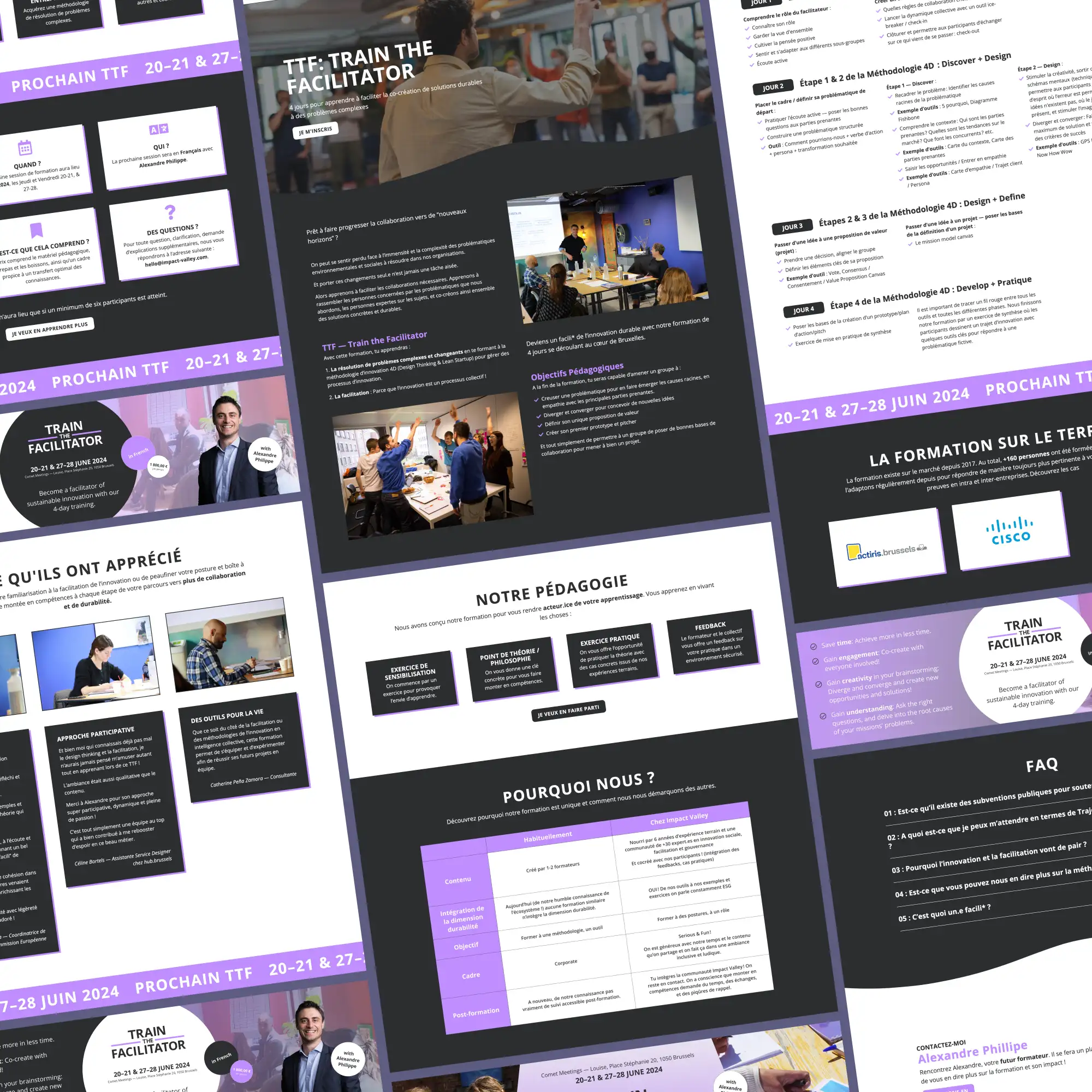 A collection of pages from Train the Facilitator's landing page.