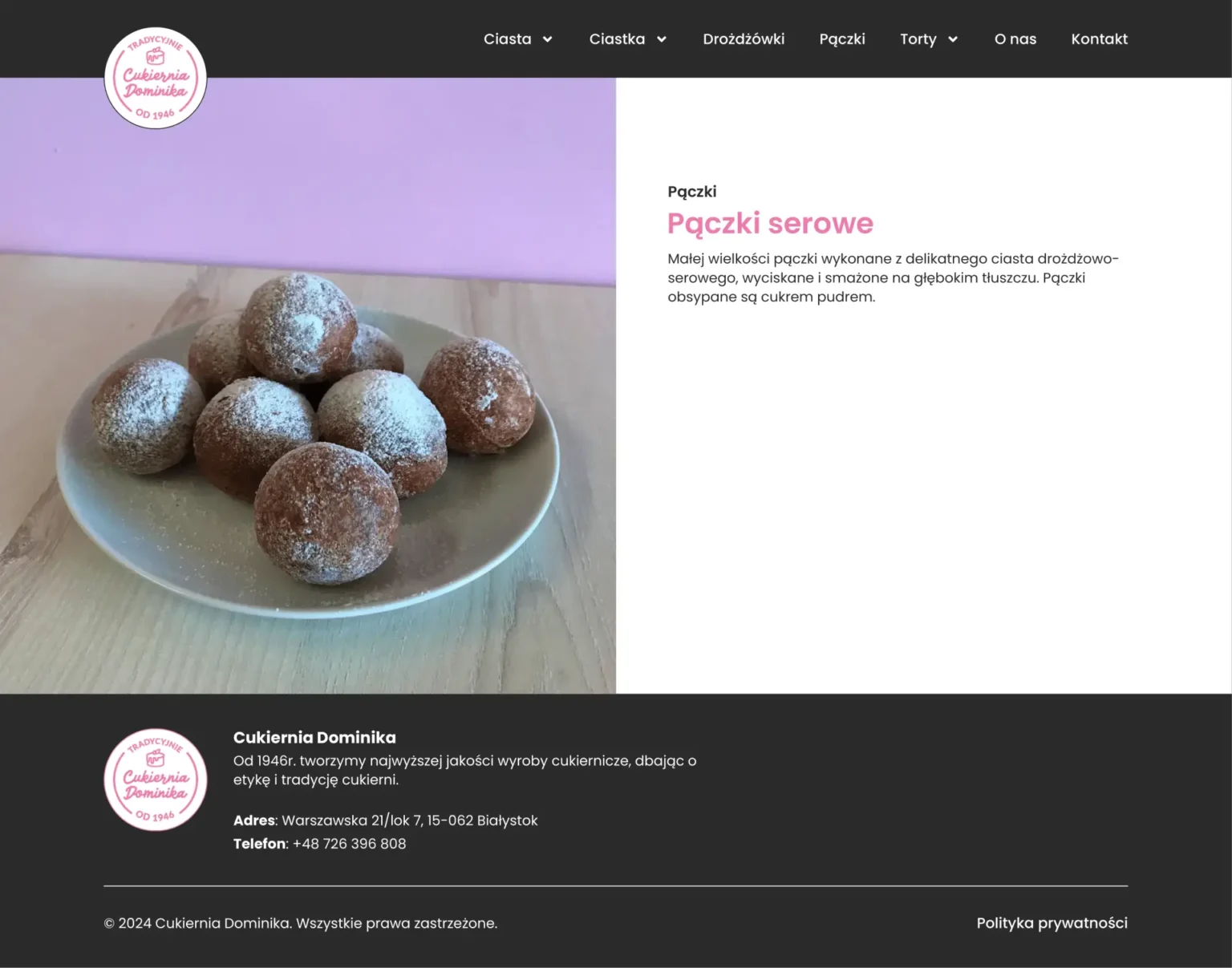 Single product page: Pączki serowe.