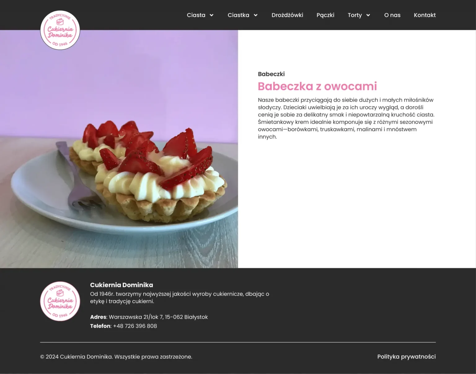 Single product page: Babeczka z owocami.