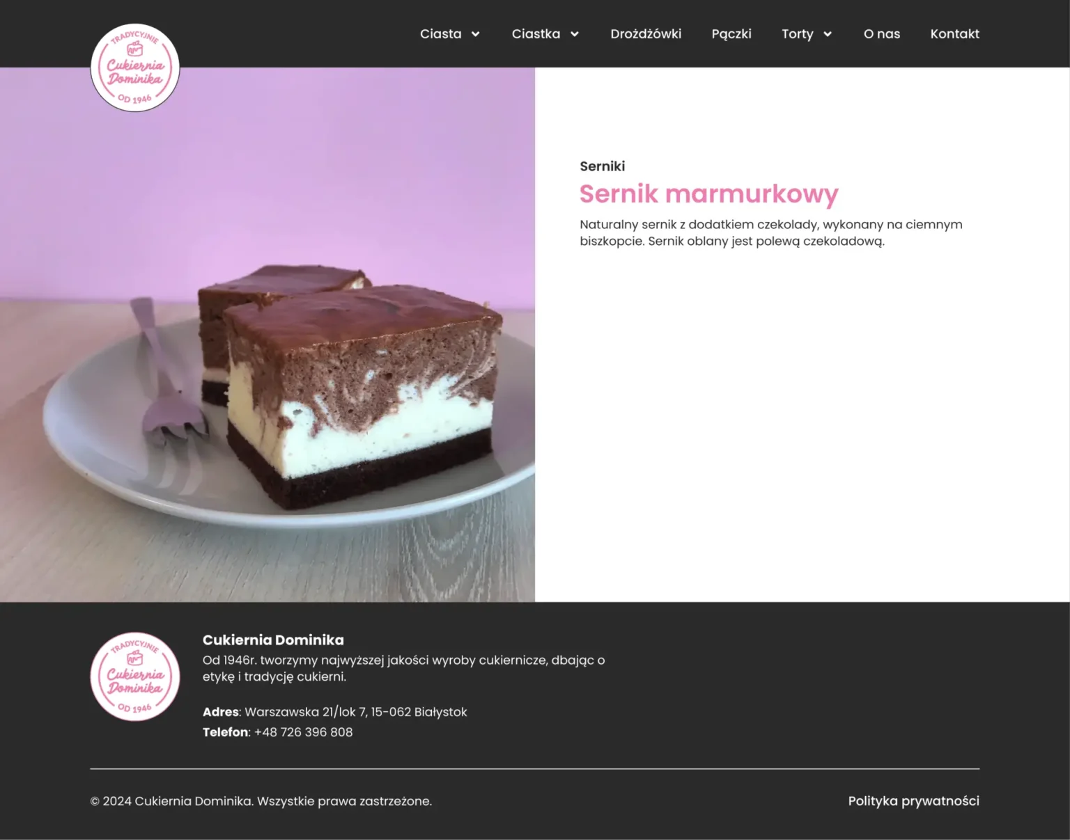 Single product page: Sernik marmurkowy.